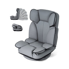360 Degree Swivel Floor Gaming Chair Folding Lazy Lounger Couch with 6-Position Adjustable Backrest-Grey