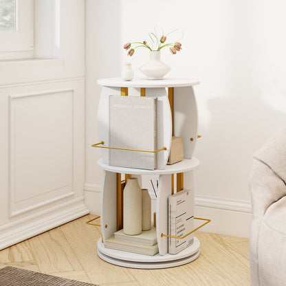 360° Spinning Rotating Bookshelf Tower with Display Stands and Side Rails-WhiteGold