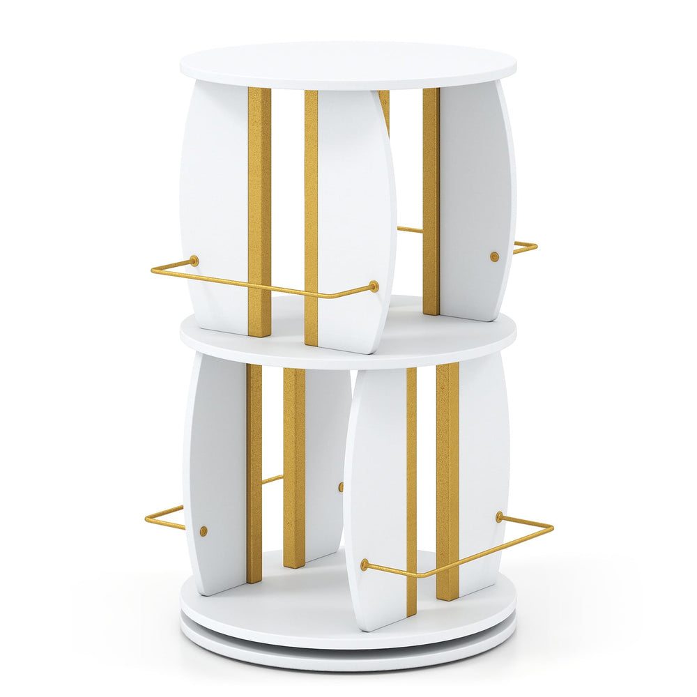 360° Spinning Rotating Bookshelf Tower with Display Stands and Side Rails-WhiteGold