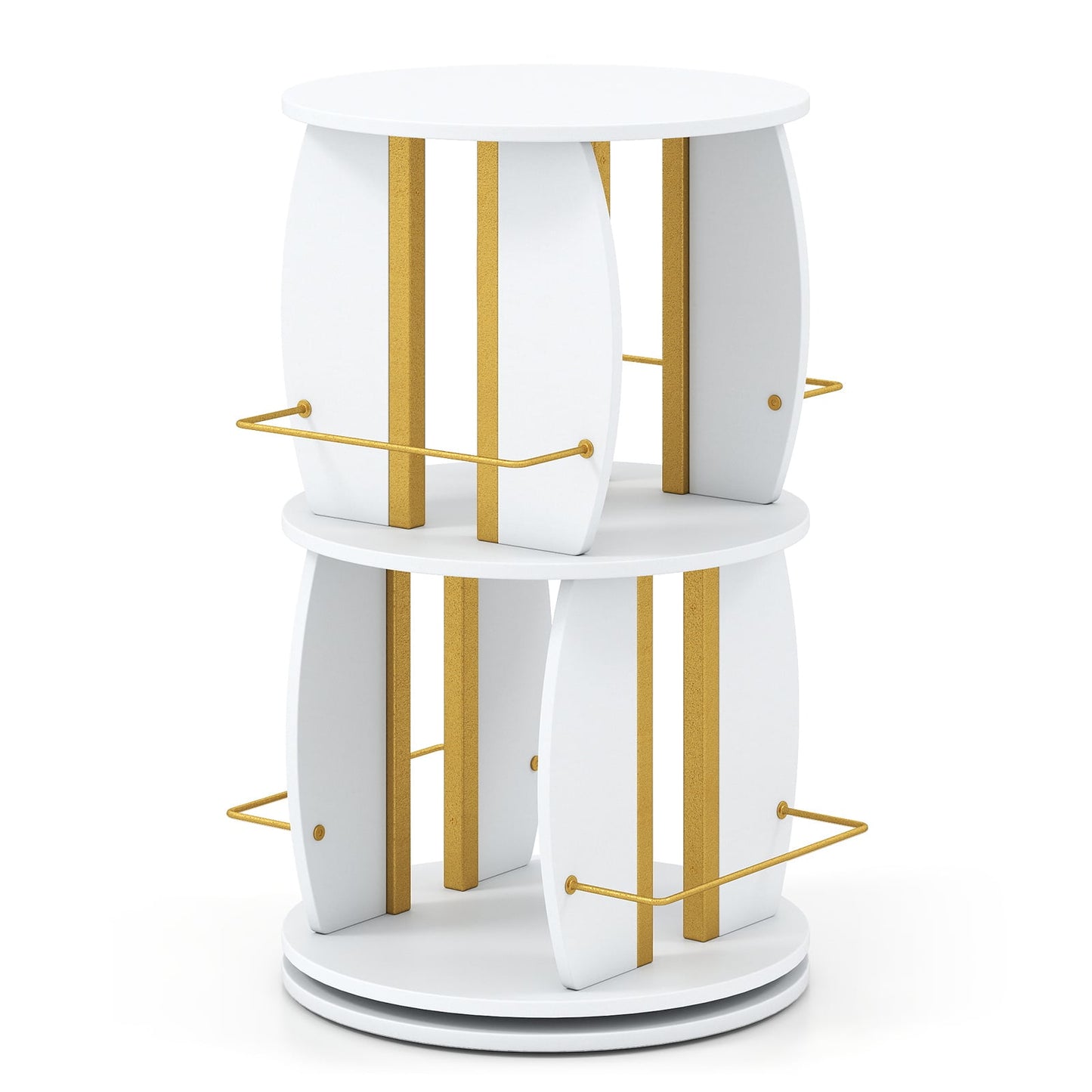 360° Spinning Rotating Bookshelf Tower with Display Stands and Side Rails-WhiteGold