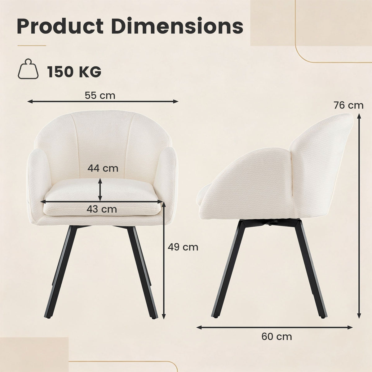 360° Swivel Accent Chair Upholstered Chenille Armchair with Metal Base-Beige