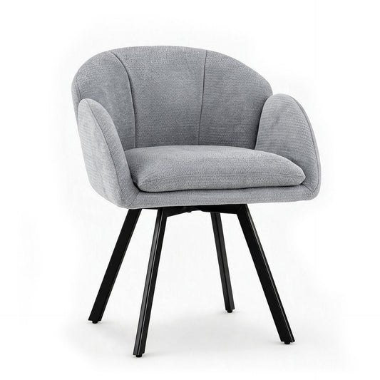 360° Swivel Accent Chair Upholstered Chenille Armchair with Metal Base-Grey