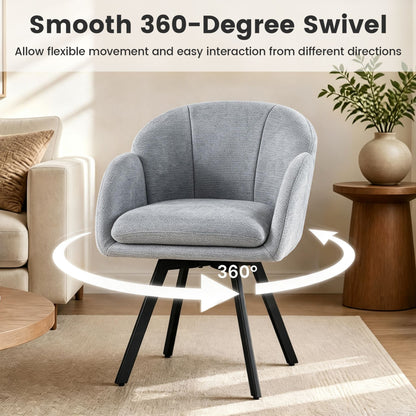 360° Swivel Accent Chair Upholstered Chenille Armchair with Metal Base-Grey