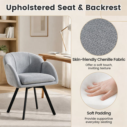 360° Swivel Accent Chair Upholstered Chenille Armchair with Metal Base-Grey