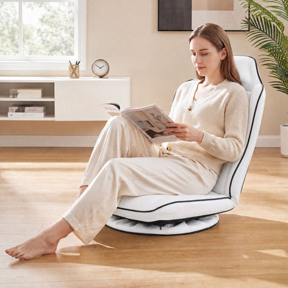 360° Swivel Floor Gaming Chair with Adjustable Backrest & Padded Cushion for Reading-White