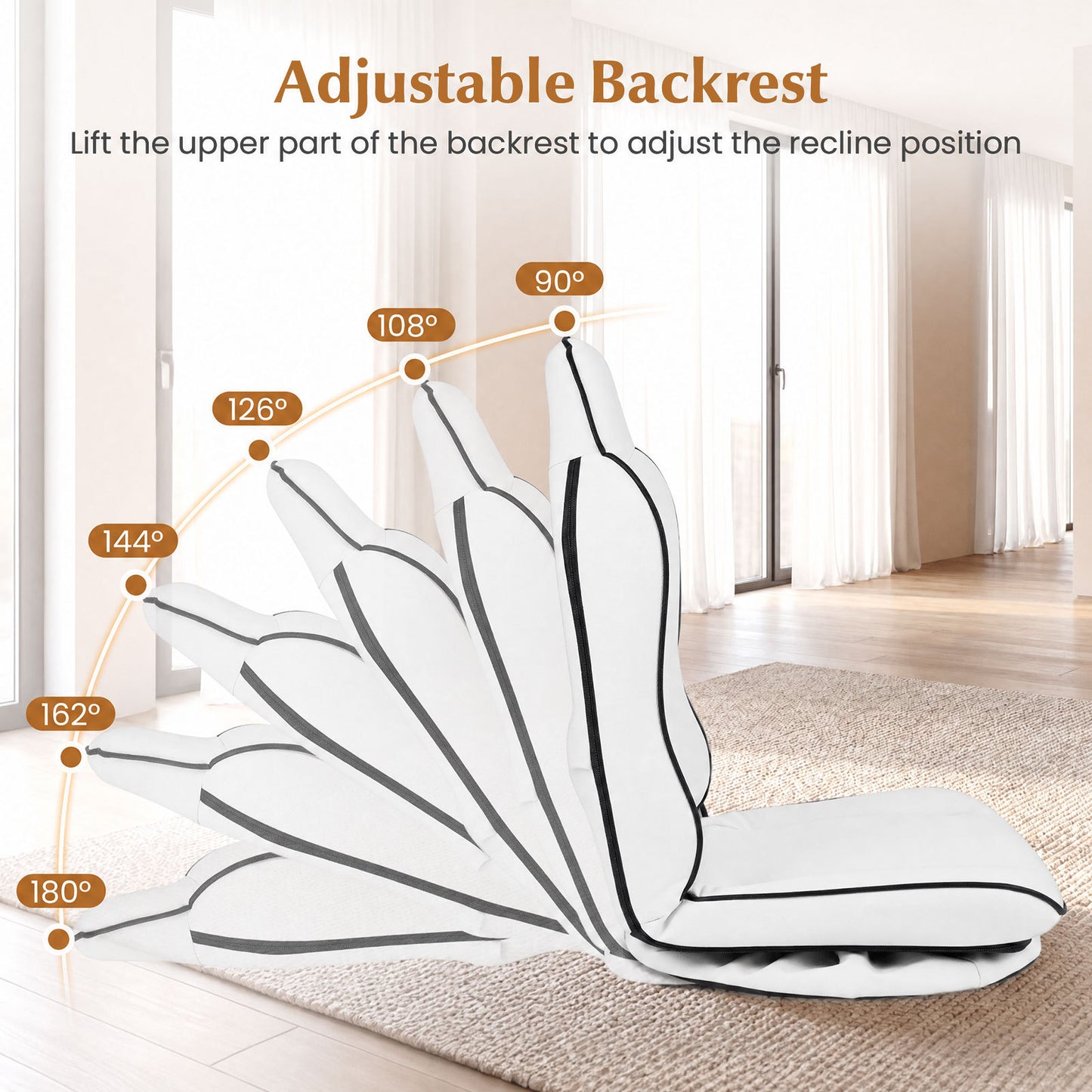 360° Swivel Floor Gaming Chair with Adjustable Backrest & Padded Cushion for Reading-White