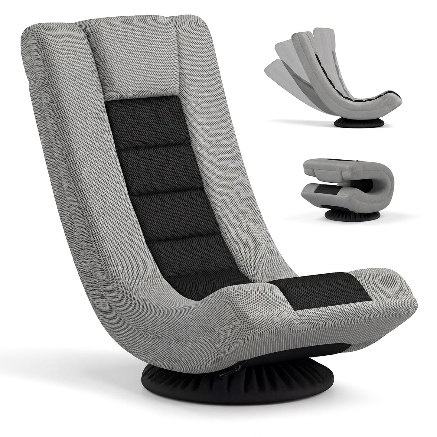 360° Swivel Gaming Chair 4 Position Adjustable Folding Floor Sofa-Black and Grey