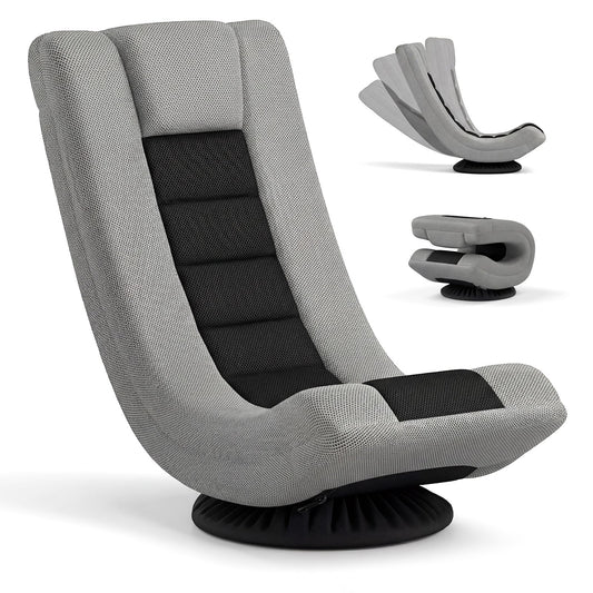 360° Swivel Gaming Chair 4 Position Adjustable Folding Floor Sofa-Black and Grey