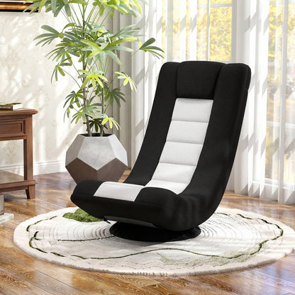 360° Swivel Gaming Chair 4 Position Adjustable Folding Floor Sofa-Black and White