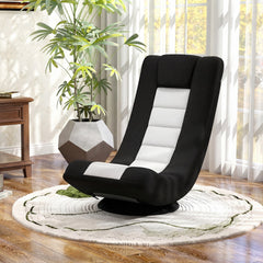 360° Swivel Gaming Chair 4 Position Adjustable Folding Floor Sofa-Black and White