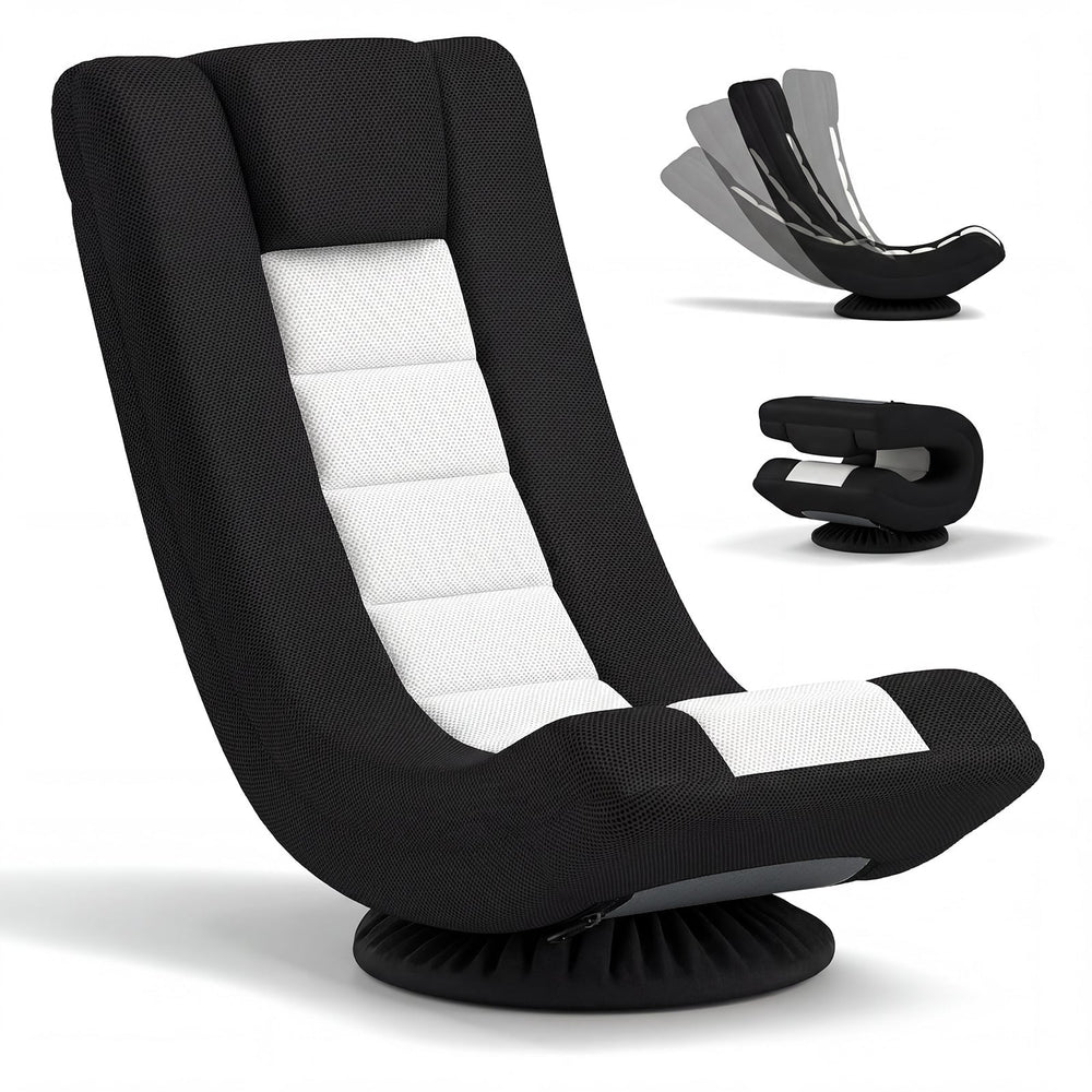 360° Swivel Gaming Chair 4 Position Adjustable Folding Floor Sofa-Black and White