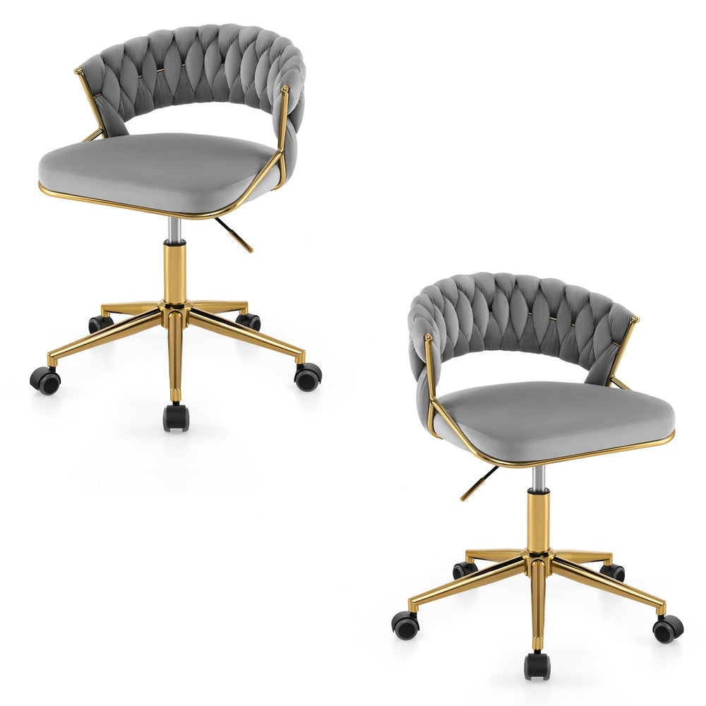 360° Swivel Home Office Desk Chair Set of 2 with Hand-woven Back-Grey