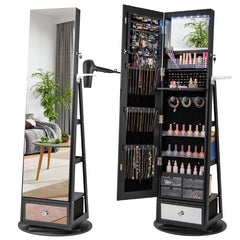 360° Swivel Lockable Jewelry Armoire Cabinet with Full-Length Mirror-Black