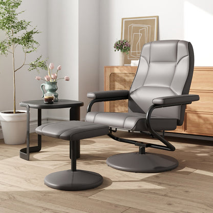360° Swivel Reclining Chair with Ottoman and Adjustable Backrest-Grey