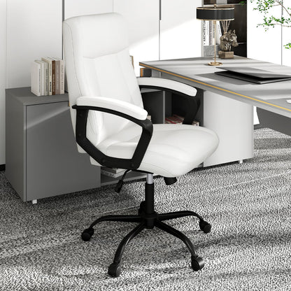 360° Swivel Task Chair with High Back and Built-in Armrests-Beige