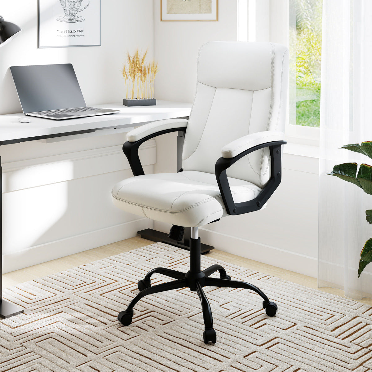 360° Swivel Task Chair with High Back and Built-in Armrests-Beige