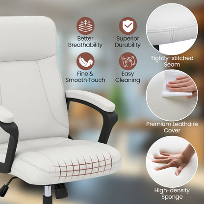 360° Swivel Task Chair with High Back and Built-in Armrests-Beige
