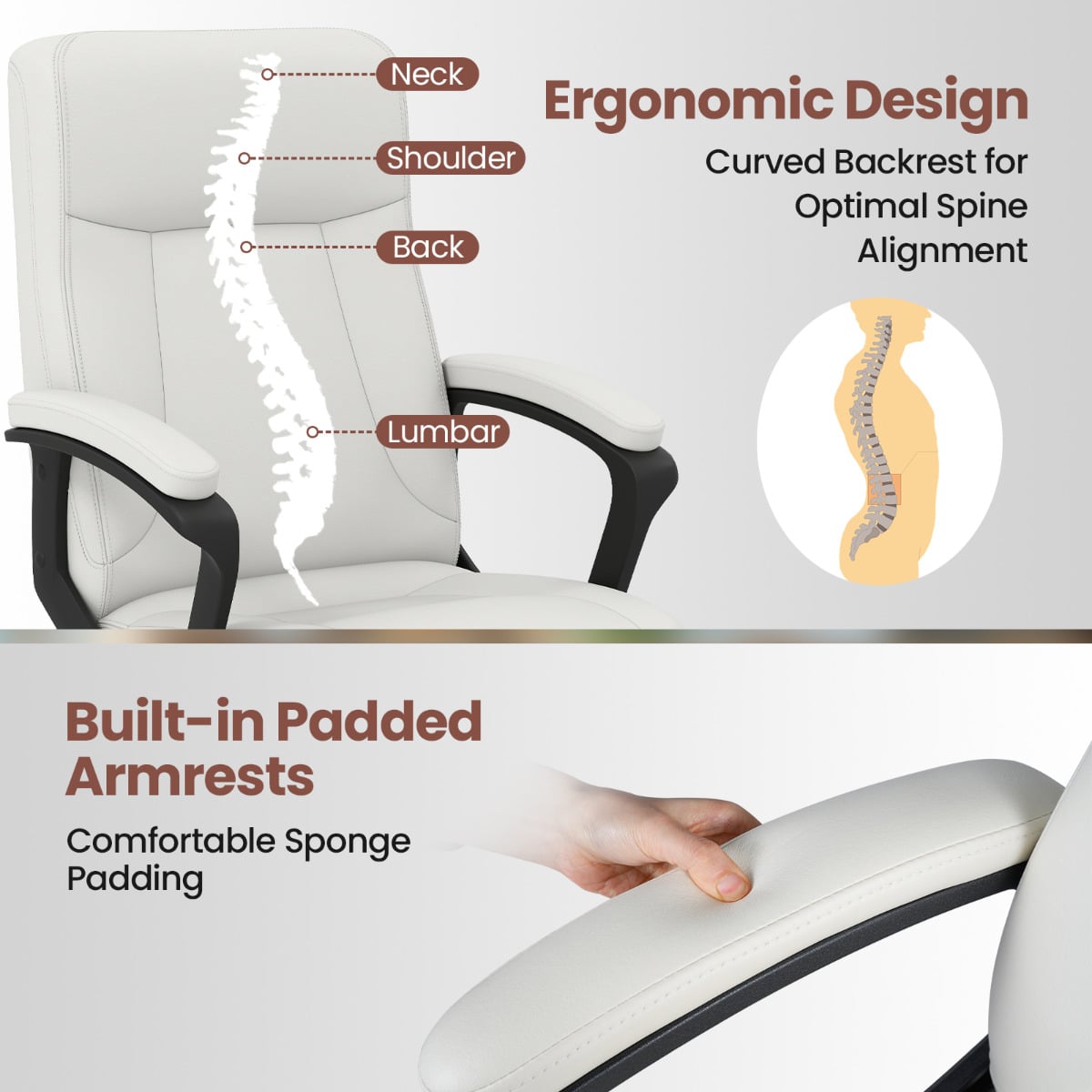 360° Swivel Task Chair with High Back and Built-in Armrests-Beige