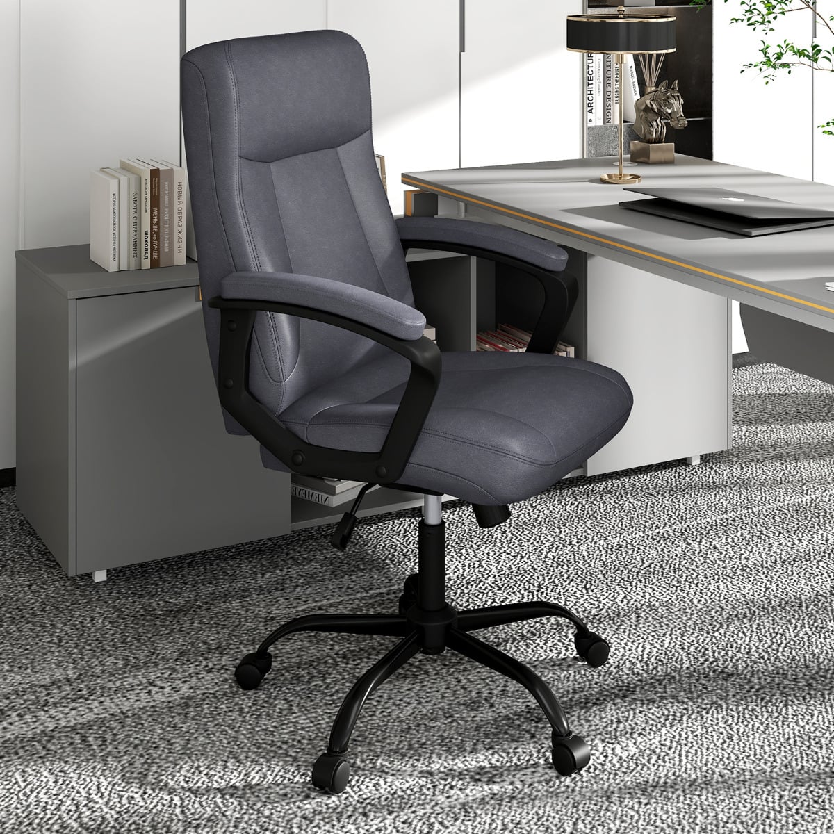 360° Swivel Task Chair with High Back and Built-in Armrests-Grey