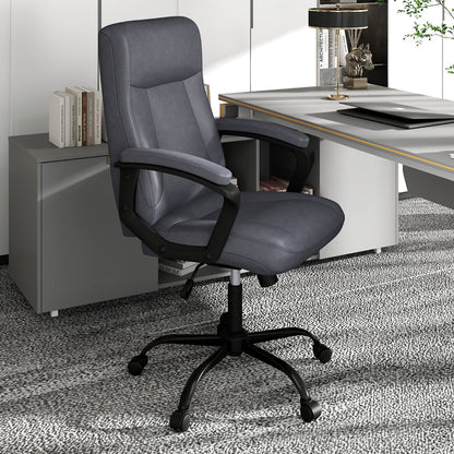 360° Swivel Task Chair with High Back and Built-in Armrests-Grey