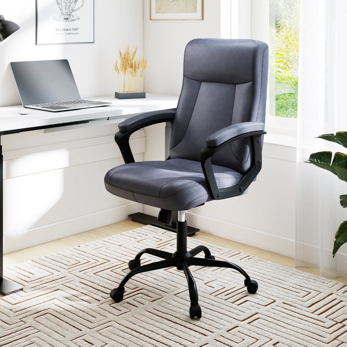 360° Swivel Task Chair with High Back and Built-in Armrests-Grey