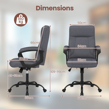 360° Swivel Task Chair with High Back and Built-in Armrests-Grey
