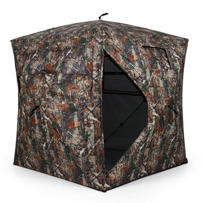 360 Degree One-way See-through Hunting Blind 4 People Ground Blind with Silent-slide Windows