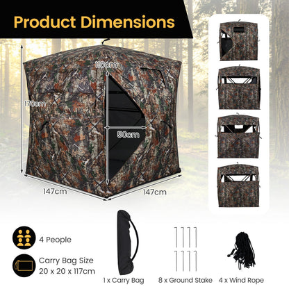 360 Degree One-way See-through Hunting Blind 4 People Ground Blind with Silent-slide Windows