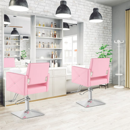 360 Degree Swivel Hairdressing Chair with Footrest and Backrest-Pink