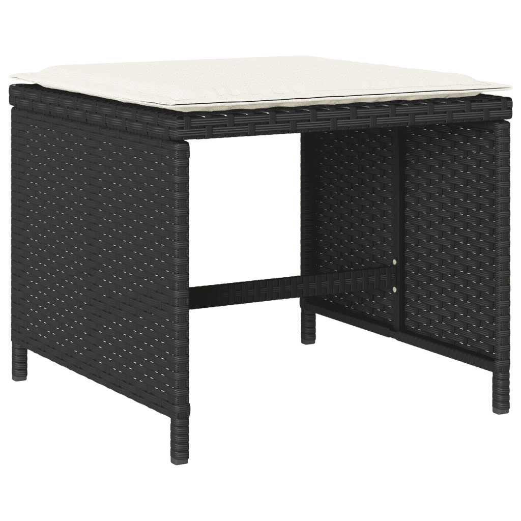 13 Piece Garden Dining Set with Cushions Poly Rattan Glass 12 Black and cream