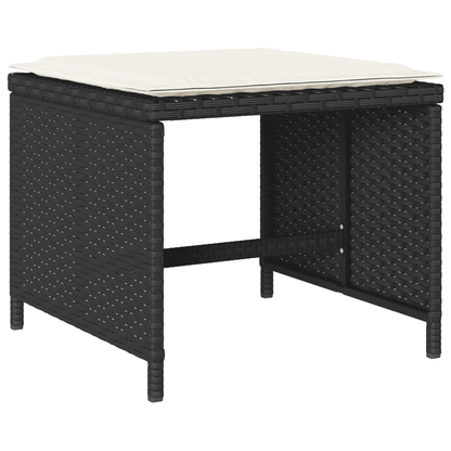 13 Piece Garden Dining Set with Cushions Poly Rattan Glass 12 Black and cream