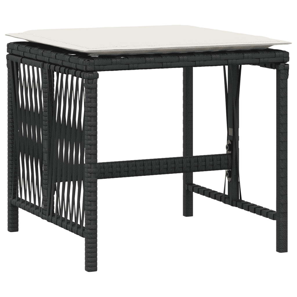 15 Piece Garden Dining Set with Cushions Poly Rattan Glass 14 Black and cream