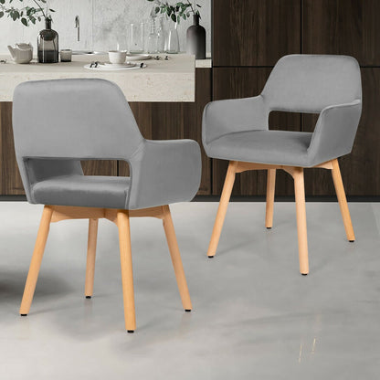2 Pieces Retro Styled Velvet Chairs-Grey