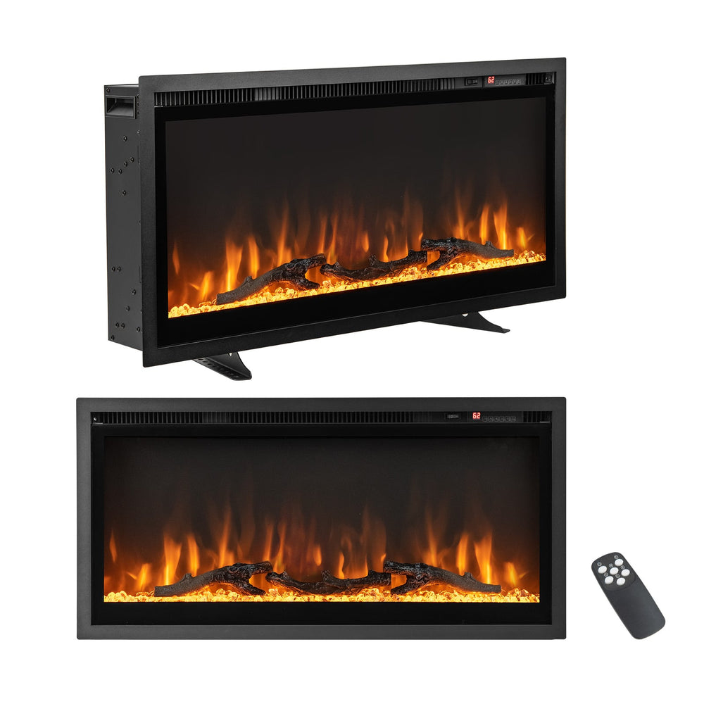 36"/91cm Linear Electric Fireplace with Log and Crystal Decor and Remote Contro-91 cm