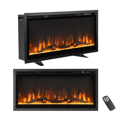 36"/91cm Linear Electric Fireplace with Log and Crystal Decor and Remote Contro-91 cm