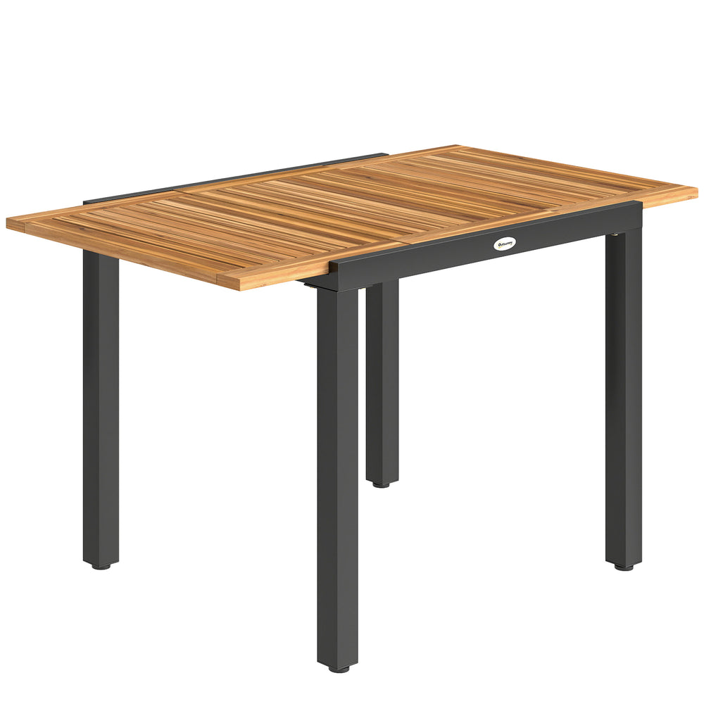 Outsunny Patio Dining Table Expandable Outdoor Dining Table Acacia Wood Top 80-120 cm Natural and Black