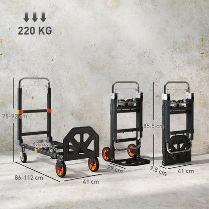 HOMCOM 2-in-1 Folding Sack Truck & Platform Trolley, Heavy Duty 220kg/120kg Hand Truck with Adjustable Platform & Handle