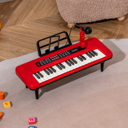 37 Keys Kids Portable Piano Keyboard with Microphone and Music Stand-Red