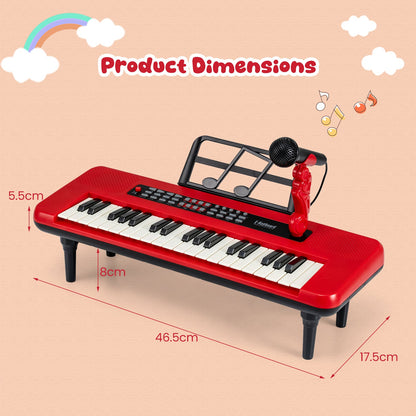 37 Keys Kids Portable Piano Keyboard with Microphone and Music Stand-Red