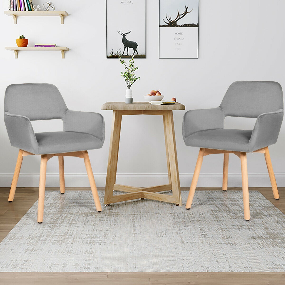 2 Pieces Retro Styled Velvet Chairs-Grey