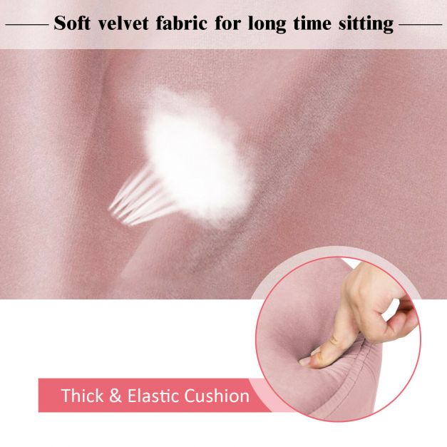 Velvet Modern Round Footstool Ottoman Makeup Dressing Chair-Pink