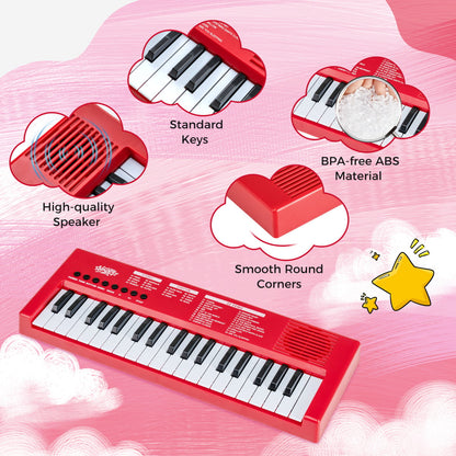 37 Keys Kids Piano Keyboard with Microphone Portable Electric Piano for Toddlers-Red
