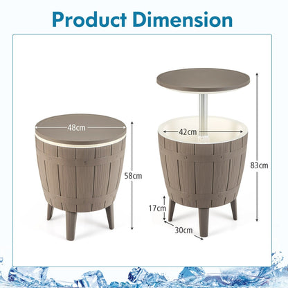 Outdoor Cooler Side Table with Telescopic Tabletop for Beer &amp; Wine-Brown