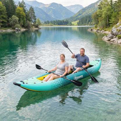 Outsunny 12.5' Inflatable Kayak Set, 2-person Sit on Canoe with Aluminium Oars, Blue and Yellow