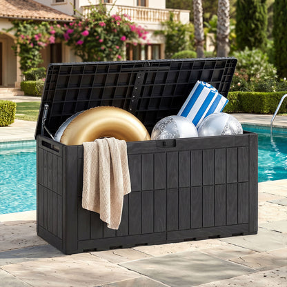 380 L Outdoor Deck Box All-Weather Lockable Storage Bin with Lid and Handles-Black