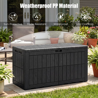 380 L Outdoor Deck Box All-Weather Lockable Storage Bin with Lid and Handles-Black
