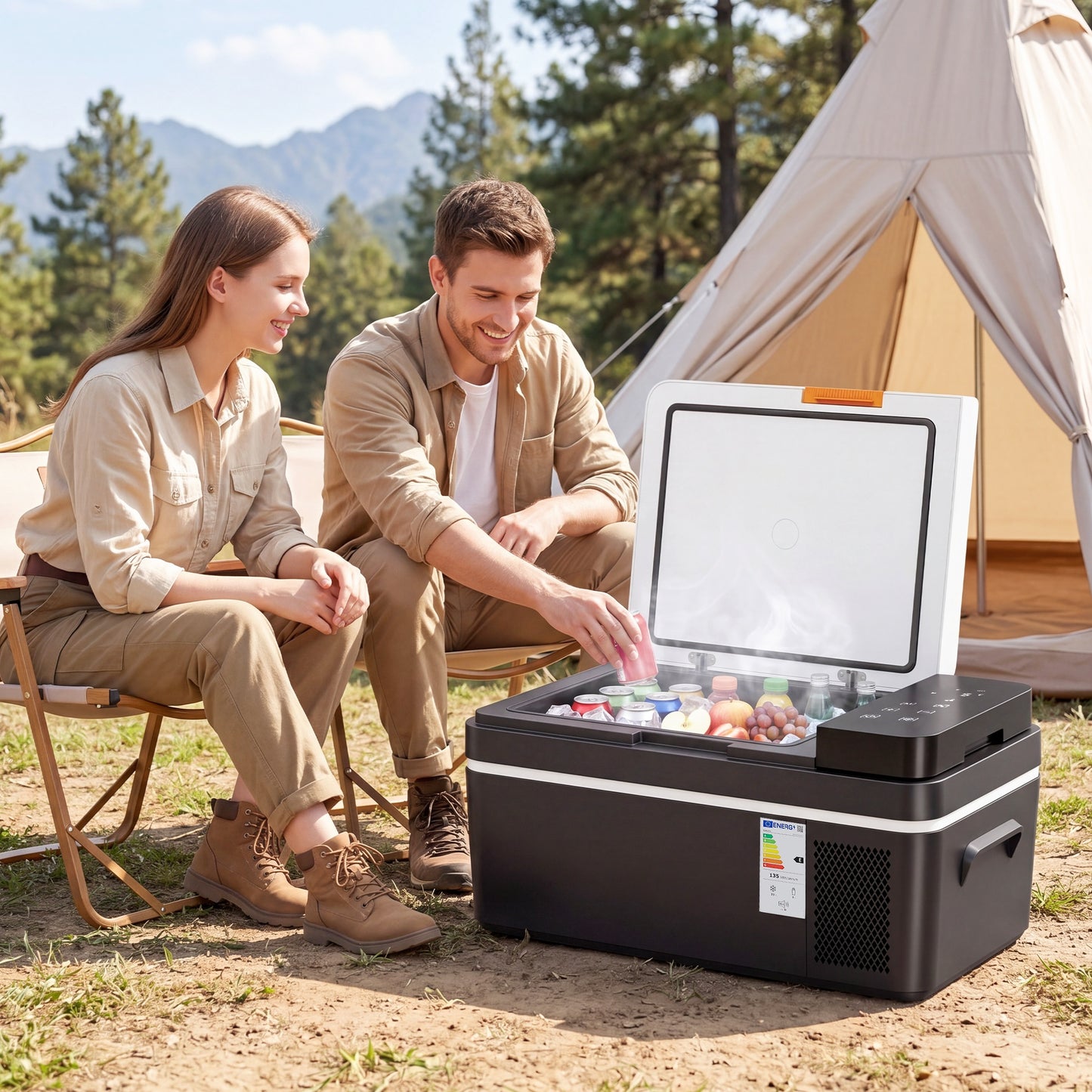 Outsunny 20L Compressor Car Fridge Freezer, Camping Refrigerator with App Control, 12/24V DC and 100-240V AC,
