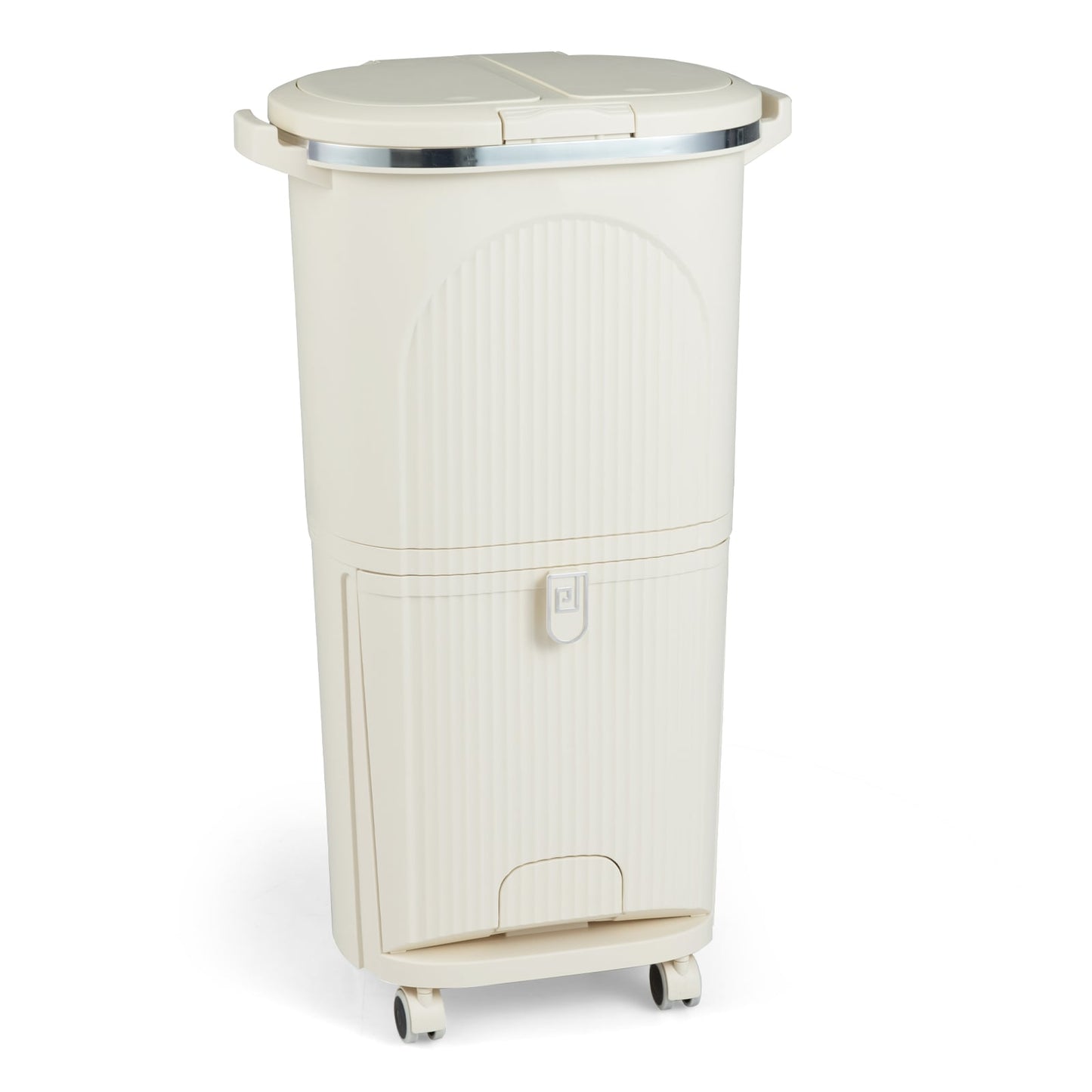 38L Kitchen Trash Can Sorting Garbage Bin with Lids 2 Detachable Buckets-Beige