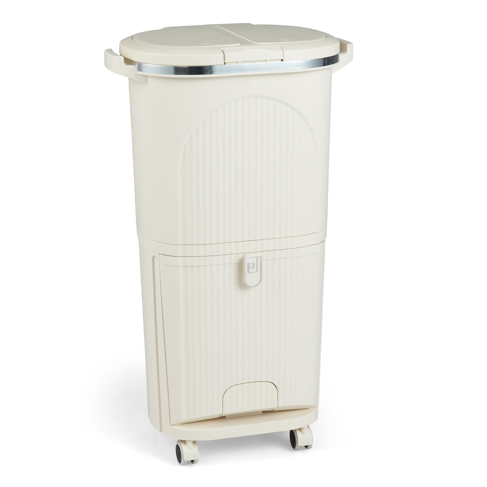 38L Kitchen Trash Can Sorting Garbage Bin with Lids 2 Detachable Buckets-Beige