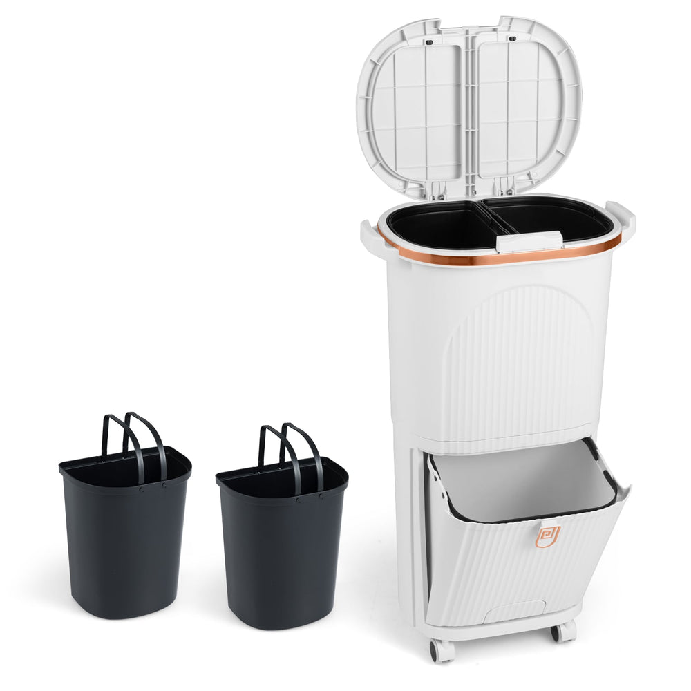 38L Kitchen Trash Can Sorting Garbage Bin with Lids 2 Detachable Buckets-White